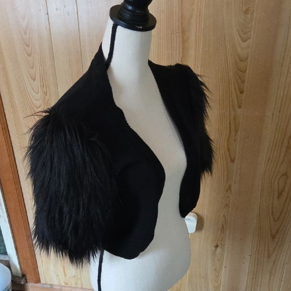 CAbi Black Sweater with Faux Fur Sleeves - Picture 5 of 7